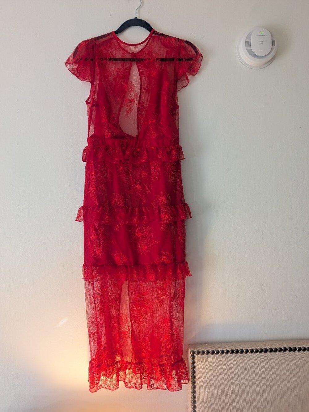 Red lace ruffle dress